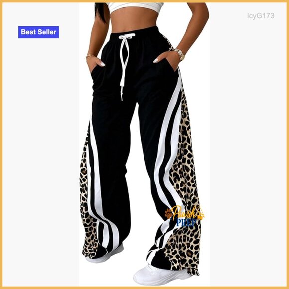 Wide Leg Sweatpants Y2K Leopard Striped Baggy Track Pants